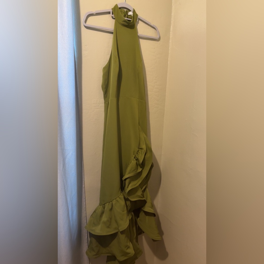 FASHIONNOVA Elegant Olive Green Halter Dress - Picture 4 of 5